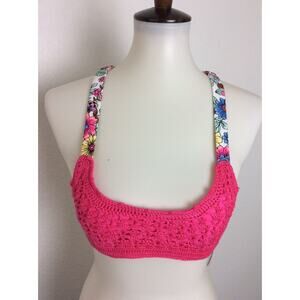 California Waves Swim Bikini Top Crochet Floral Padded Swimwear